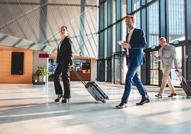 People exiting or entering an airport